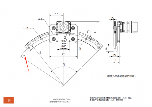 AMS(亞母斯）產(chǎn)品FDK圓弧齒輪導軌的半徑是內圓弧還是外圓弧的半徑？